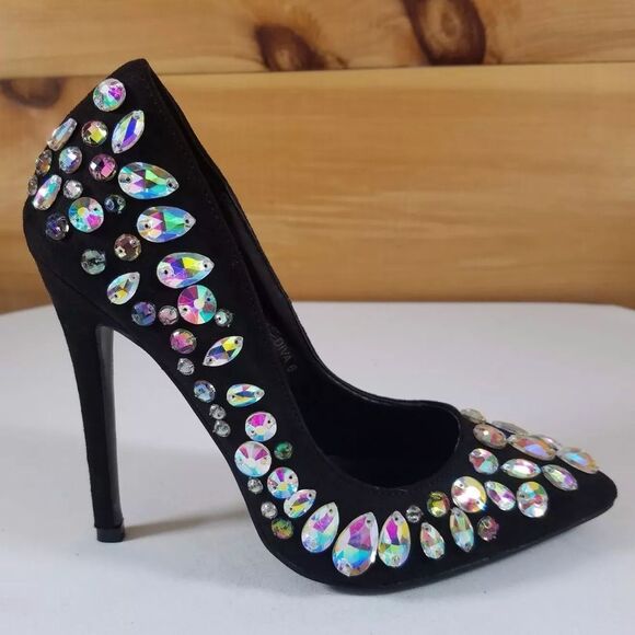 Black multi gem stone covered pump - Picture 2 of 8